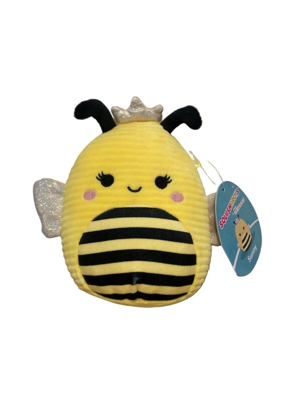 Squishmallows Sunny Yellow & Black Bee Plush with Glitter Crown NWT